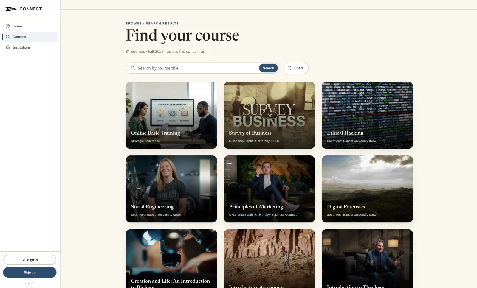 The Connect product — programs, courses, institutions, and learners discoverable across the consortium
